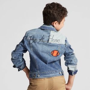 Cat /& Jack Boys/' Patched Blue Medium Wash Jean Denim Jacket Size 6-7 Small